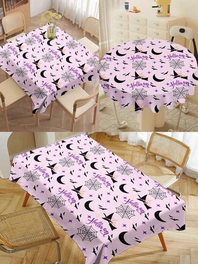 1 buah Taplak Meja Motif Seri Halloween, Taplak Meja Persegi Panjang/Bundar Tahan Air Gaya Modern dari Serat Poliester, Taplak Meja Cetak Digital Cocok untuk Ruang Tamu, Meja Makan Luar Ruangan, Meja Bundar Kecil
