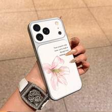1pc TPU Material Elegant Pink Flower English Quote Pattern Phone Case Suitable For IPhone 17 Pro Max/17/16 Pro Max/15/14/13/12/11 Full Coverage Anti-Drop Soft Shell Phone Protective Cover - Silver - View 3