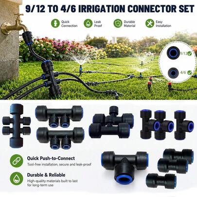 Nuevo adaptador de manguera de jardín de conexión rápida, accesorios de conexión rápida de empuje, accesorios de conexión rápida de 9/12 a 4/7 para jardín, fácil de instalar, adecuado para kits de sistemas de riego de jardín y patio