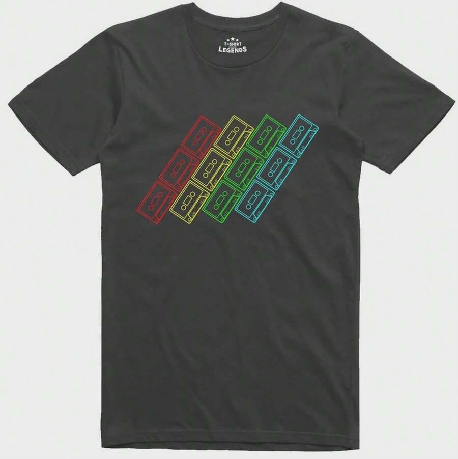 Cassette Audio Tape Spectrum Colours Retro Gamer 8 Bit Era T Shirt - 黑色 - 查看 1