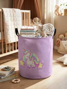 1pc Unicorn Print Large Capacity Foldable Round Storage Basket With Handles, Multi-Purpose Baby Room Storage Bin, Baby Sundries Organizer, Baby Room Storage, Baby Supplies Storage, Diaper Storage, Clothing Storage, Baby Supplies Sundries Storage, Multi-Purpose Storage Box, Foldable Baby Supplies Storage Box - Multicolor - View 20