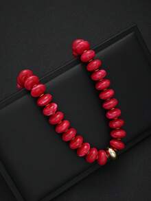 2/1pc Minimalist Bohemian Style Chunky Acrylic Red Beaded Necklace Set, Round Collarbone Necklace For Women, Suitable For Daily Wear, Date, Party, Summer Beach Vacation, Perfect Birthday Gift For Best Friend (Bead Quantity Random + Slight Color Difference) - Red + Magenta - View 5