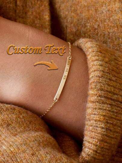 Dainty Bar Bracelet Simple Narrow Bar Personalized Initial Bracelet Name Roman Numerals Dates Gold Gift