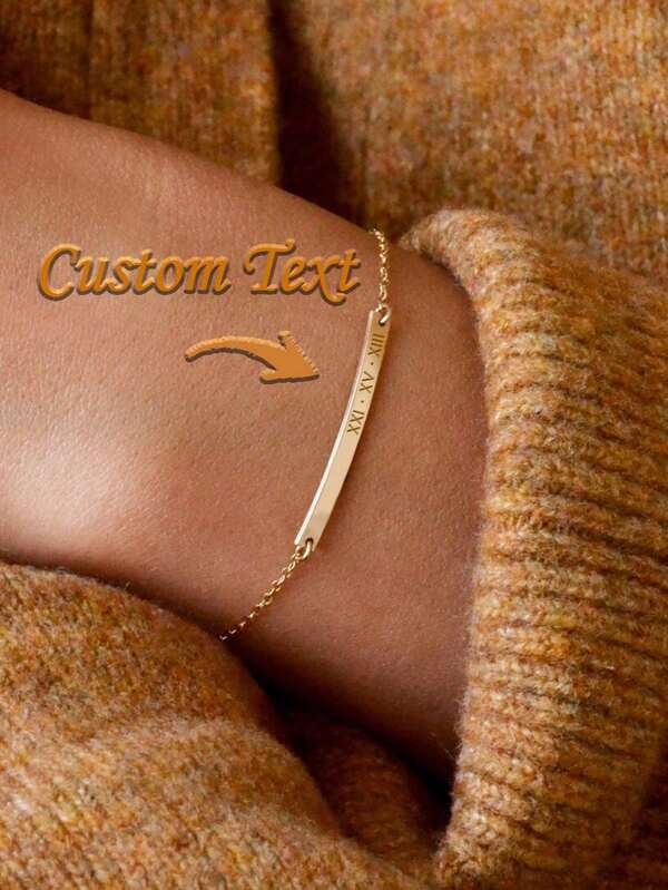 Dainty Bar Bracelet Simple Narrow Bar Personalized Initial Bracelet Name Roman Numerals Dates Gold Gift