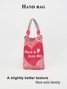 Geometric Pattern Multicolor Knot Large Capacity Bucket Bag, Handheld Tote Bag, Elegant Travel Multi-Functional Handbag - Pink - View 4