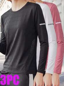 Comfortable 3-Piece Set Long Sleeve Sports Tops, Suitable For Yoga, Running, Cycling And Daily Wear - Multicolor - View 6