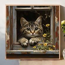 1PC DIY 5D Diamond Painting Kit Cat Pattern - Round Full Diamond Art Mosaic Craft, Home Wall Decor, Unframed - No Frame - View 3