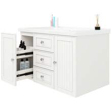 Mueble para lavabo, mueble bajo lavabo, mueble de baño con 3 cajones, amplio espacio de almacenamiento, lavabo de pared, mueble de baño con lavabo, verde, 78.5**.8cm - Blanco + Cerámica + MDF + Metal - Ver 8