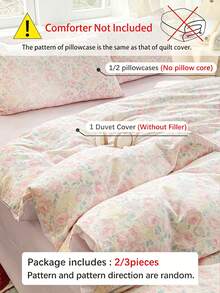 2/3pcs Romantic Floral Print, Pink & Purple Rose Pattern, Pleated Texture, Super Soft, Sweet & Cute, Back To School Season, Washed Duvet Cover & Pillowcase Set, Spring/Summer Style, Available For Double, Queen, King Size Beds - Multicolor - View 4