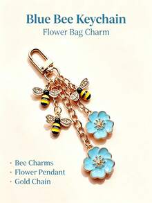 Enamel Bee & Flower Keychain, Gold-Plated Rhinestone Bag Charm Pendant, Women's Car Key Ring, Pastoral Style Decorative Accessory. Sweet Garden Style Key Ring, Women & Girls Gift Accessory. Gift For Women, Birthday, Holiday Gift. - Multicolor - View 9