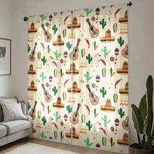 2 Stück mexikanischer Stil Graffiti Muster Halb-Verdunkelung Schlafzimmer Vorhänge, 90GSM Polyester Halb-Transparent Sichtschutz, Cartoon Stil Wohnzimmer Vorhänge, Küchen Vorhänge, geeignet für Zuhause, Zimmer, Küche und andere Trennwände oder Dekoration, Stangendurchzug Design einfache Installation, schnelltrocknend, waschbar, farbecht, leicht abnehmbare Vorhänge - Verschiedenfarbig - Übersicht 9