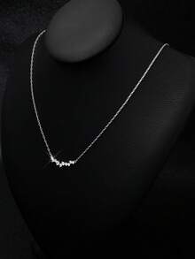 SYMFNY 1pc 925 Silver Minimalist Shiny Cubic Zirconia Pendant Necklace - Style 1 - View 3
