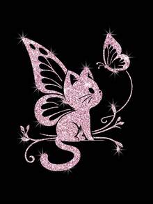 Pink Cute Cat & Butterfly Pattern Car Decorative Stickers, Shiny Sandblasted Finish, For Car Windows And Body - A - View 6