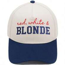1Pc Unisex Structured Trucker Baseball Cap, White BLONDE Embroidered Colorblock Casual Hat For Autumn Halloween Street Travel Outdoor Daily Wear - Multicolor - View 13