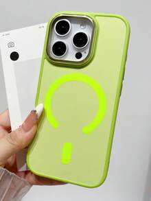 Luxury Colorblock Mech Metal Lens Protector Magnetic Phone Case Compatible With IPhone 18 Pro Max 18Pro 17 Pro Max 17Pro 16 15 14 13 Pro Max Wireless Charging Soft Shockproof Cover - Green - View 3