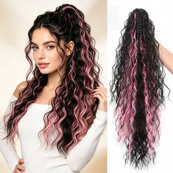 Curly Water Wave Wool Curl Ponytail Hair Extension Clip-In Corn Braid High Ponytail Hairpiece For Daily Wear Volume Boost Fashionable
