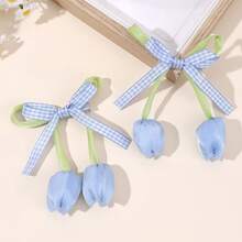 2pcs Multicolor Tulip Hair Clip,Cute Bow Tulip Hairpin,Pastoral Vacation Style,Elegant Sweet Hair Accessories Gift For Girl Teen Daily Christmas Party - Multicolor - View 15