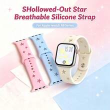 1pc Hollow Star Silicone Watch Band, Compatible With Apple Watch 38/40/41 42/44/45/49Ultra S10/11 42/46mm, Breathable Sports Strap Replacement, Suitable For 9 8 7 6 5 4 - Cut-out Star - View 2