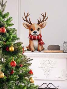 Christmas Cartoon Animal Gift Box Wall Stickers, Removable And Traceless PVC Decals, Cute Fox, Reindeer, And Bear Patterns, Home Decor For Living Room, Fridge, Glass Windows, And Rooms - Wall Stickers - View 7