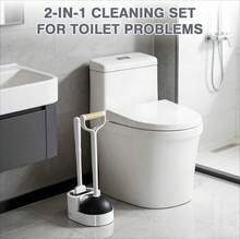 1-Piece Plastic 2-In-1 Toilet Brush And Plunger Set With Holder For Cleaning And Unclogging - White - View 6