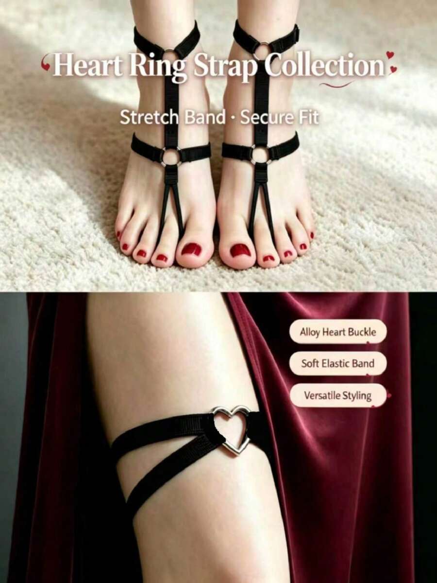 1件裝 女款性感黑色腳踝鏈 時尚腳踝綁帶裝飾 適合派對與舞蹈 可調節 合成材質 可愛龐克哥德風腳鍊 萬聖節 - 黑色 - 查看 1