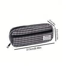Estuche de lápices minimalista a cuadros, diseño de capas de gran capacidad con doble cremallera, almacenamiento organizado con amplio espacio, opciones de colores frescos y variados, adecuado para el almacenamiento diario de los estudiantes - A - Ver 5