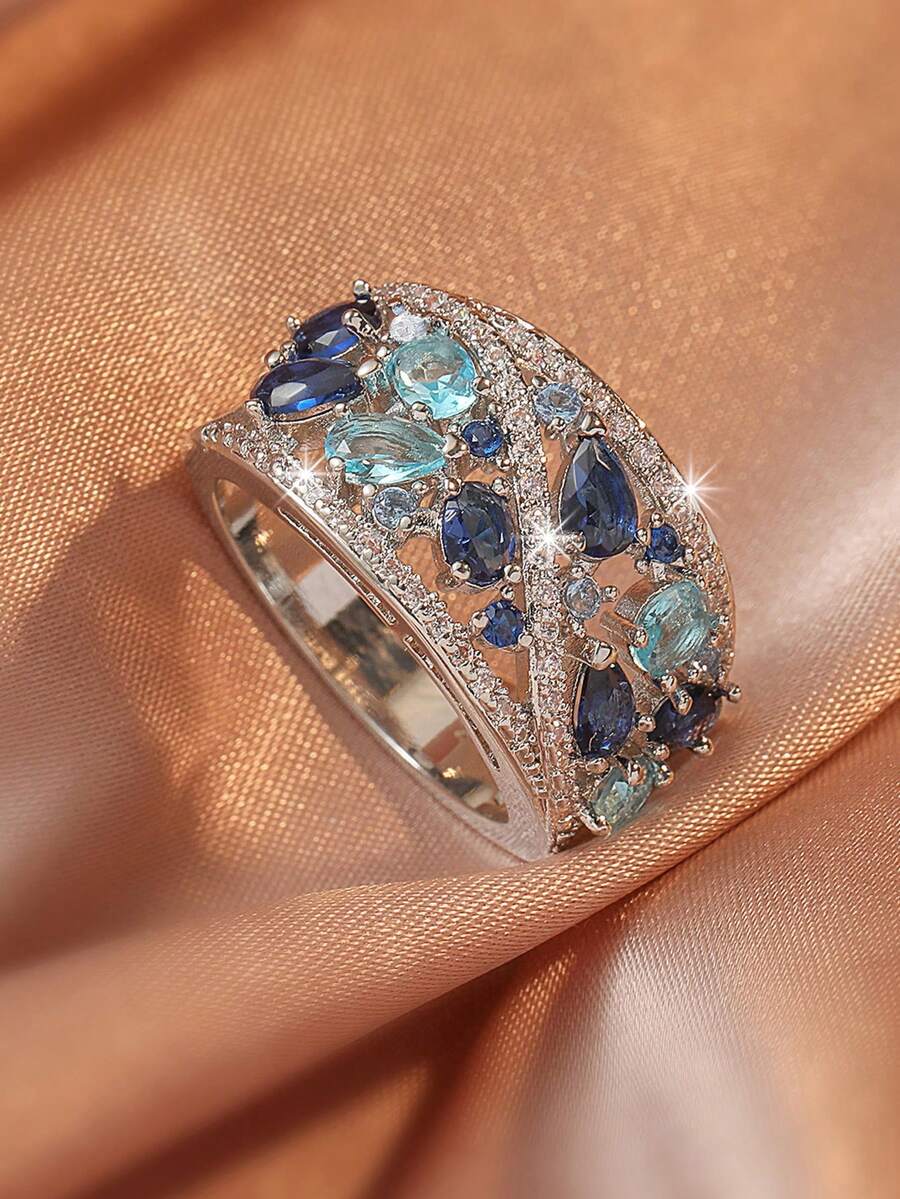 Cubic Zirconia Decor Ring - Silver - View 1