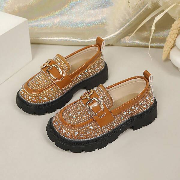 Children's Loafers & Oxford Shoes Girls Princess Flat Leather Shoes Black Slip-Ons