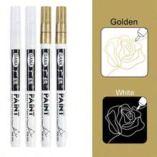 Caneta Marcadora de Tinta Tipo Agulha com Ponta de 0,7mm, Marcador Permanente, 4 Cores (Dourado, Prata, Preto, Branco) Para Retoque de Modelos em Metal, Brinquedos, Madeira, Pedras, Pintura de Pneus, Cartões de Saudação, DIY, Volta às Aulas - Multicolorido - Visão 16