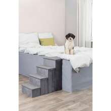 4-Step Velour Pet Stairs, Gray Collapsible, Storage Compartments For Pet Toys, Ideal For Dogs And Cats - Gray - View 3