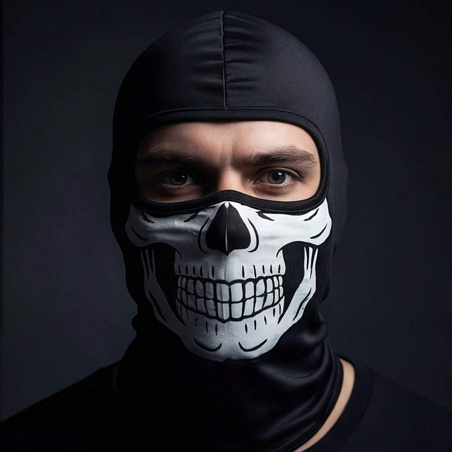 3D Realistic Full Print Skull Ice Silk Head Cover, Breathable Full Face Mask, Windproof Dustproof Cycling Neck Gaiter, Motorcycle Helmet Liner, Funny Cosplay Halloween Face Shield, Unisex - Multicolor - View 1