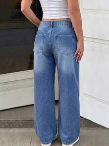 GILIPUR New Y2K Women's Jeans, Low Waist Blue Vintage Loose Straight Leg Pants, Casual Versatile Bottoms, Street Style - Blue - View 3