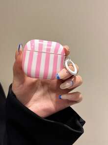 Pink Striped Element Fashion Matte Vertical Stripe 2-In-1 Earphone Case (Pink & White) Compatible With AirPods 4/ 3/ Pro/ 1/2 - Pink and White Stripes - View 5