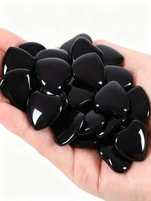 Heart-Shaped Obsidian 20 Carved Palm Stone - Polished Love Shaped Gemstone - Trouble Stone - Suitable For Gift, Home, Decoration - Black Heart 20pcs - View 2