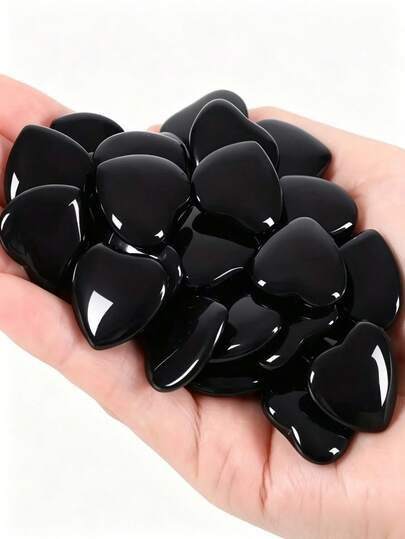 Heart-Shaped Obsidian 20 Carved Palm Stone - Polished Love Shaped Gemstone - Trouble Stone - Suitable For Gift, Home, Decoration