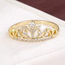 1pc Elegant Crown Shaped Cubic Zirconia Ring For Women - 56306 Gold + White - View 4