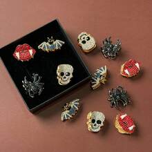 4/8/12pcs Gothic Rhinestone Mini Hair Claw Clips, Halloween Skull Bat Spider Vampire Red Lips Hair Clips, Dark Style Side Hair Clips For Cosplay Party Holiday Personalized Hair Accessories - Halloween Dark Hair Claw - View 9
