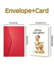 1pc Cute Christmas Card, Printed With Alpaca Wearing Santa Hat And String Of Lights Pattern, Suitable For Holiday Greetings And Festive Blessings To Family, Friends, And Colleagues - Multicolor - View 5