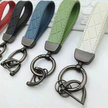 Faux Leather Car Keychain With Anti-Lost D-Ring, Minimalist Key Ring Lanyard Pendant - A - View 1