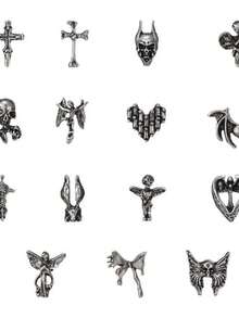 10PCS Halloween Gothic Cross Skull Angel Nail Charms Dark Vintage Metal Nail Art Decor For DIY Press On Nails Party - Silver - View 1
