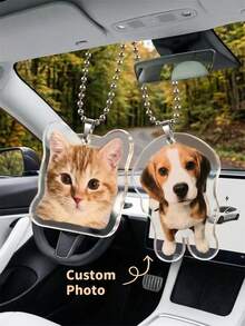 1pc Personalized Pet Photo Car Hanging Ornament, Customized Dog Cat Car Decor, Pet Lover Gift, Rearview Mirror Pendant, Dog Owner Gift, Pet Memorial, Commemorative Gift - Multicolor - View 2