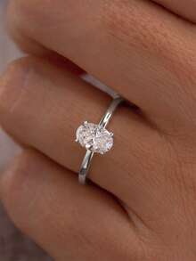 CVNANA 1pc Oval Cut Cubic Zirconia Copper Single Diamond Ring - Minimalist Elegant Exquisite Style, Wedding Ring, Perfect For Daily Wear, Engagement, Proposal, Anniversary Celebration And Valentine's Day Gift - B - View 9