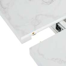 120CM-160CM Modern Rectangle Dining Table, Stretchable, With Printed White Marble Table Top+MDF X-Shape Table Leg With Metal Base - 白色 - 查看 12