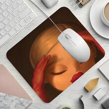 Elegant Red Glove Doll Portrait Square Mouse Pad, Humorous & Exquisite Facial Expression Pattern Design, Eye-Catching Desktop Decoration Protective Pad, Rubber Anti-Slip Edge-Locked Office Mat, Small Size Suitable For Laptop, Desktop Computer Gaming, Office, Daily Use - Mouse Pad - View 3