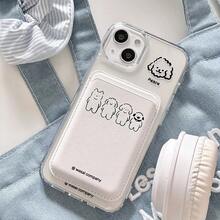 Cute Line‑Drawing Puppy Magnetic Card Holder, Minimalist Sketch Dog Pattern PU Leather Magnetic Wallet Card Pouch For Smartphone - Multicolor - View 4