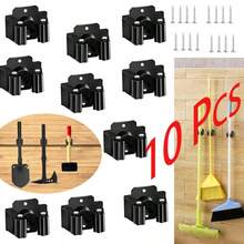Garage Storage Racks Stainless Steel Broom Holders, Wall Mounted Mop Bracket Heavy Duty Tool Hook Brush Storage Organiser With Non-Slip Silicone Gear For Kitchen Bathroom Closet Garden Garage(10 Pcs) - View 1