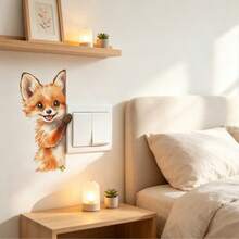 1PC Cute Fox Light Switch Wall Decal, Self‑Adhesive Removable Sticker, Lovely Animal Wall Decor For Bedroom, Kitchen, Bathroom & Kids Room, Room Decor, Autumn Bedroom Decor, Back To Shcool - Multicolor - View 5