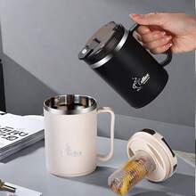 1個 500/550ml 304不鏽鋼咖啡杯，附茶濾網與折疊湯匙，雙層保溫咖啡杯，含手把與蓋子，密封奶茶咖啡水杯，防燙飲水杯，適合學生與成人居家、學校、辦公室使用 - 彩色 - 查看 6