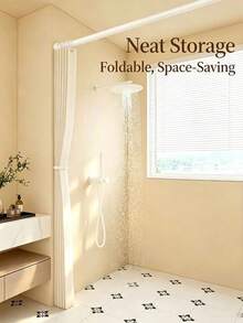 Foldable Privacy Shower Curtain With Polyester Wavy Mesh, Comes With White Hooks, Easy To Clean, Perfect Fashionable Home Decor For Shower Enclosure - Multicolor - View 6