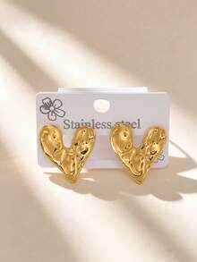1 Pair Vintage Gold Hammered Heart Earrings, Stainless Steel Material, Fade-Resistant, Hypoallergenic, Fashion Elegant Women's Jewelry, Suitable For Daily Wear, Party Occasions, Can Be Used As A Gift - Yellow Gold - View 11